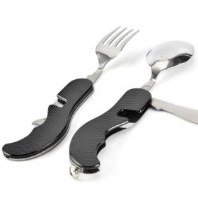 Tablespoon Set 4 In 1 Foldable Spoon Knife Fork Bottle Opener Stainless Steel