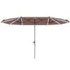 Outsunny 15ft Double-Sided Outdoor Umbrella with Solar Lights, UPF50+ Extra Large Aluminum Patio Umbrella with Crank, Tan