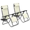 Outsunny Zero Gravity Lounge Chair Set, 2 Pieces Reclining Folding Outdoor Lounge Chairs with Headrest Side Tray, Cream