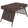 Outsunny Folding Side Table Hand Woven PE Rattan Coffee Table for Balcony Backyard Garden Lawn Brown