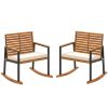 Outsunny Acacia Wood Outdoor Lawn Rocking Chair Set of 2, Outdoor Patio Rocking Chairs with Armrests, Cushion, Cream White