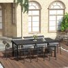 Outsunny 8 People Rectangular Pedestal Dining Table, with Aluminum Frame, All-Weather HDPE Wood Top, Foot Pads for Garden, Patio, Black
