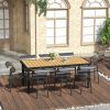 Outsunny 8 People Rectangular Pedestal Dining Table, with Aluminum Frame, All-Weather HDPE Wood Top, Foot Pads for Garden, Patio, Natural