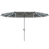Outsunny 15ft Double-Sided Outdoor Umbrella with Solar Lights, UPF50+ Extra Large Aluminum Patio Umbrella with Crank, Dark Gray