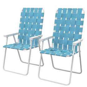 Outsunny Patio Folding Chairs Set of 2 Blue with Armrests Classic Outdoor Camping Portable Lawn Chairs for Comfort
