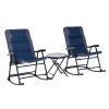 Outsunny 3-Piece Blue Rocking Bistro Set: Patio Chairs & Glass Coffee Table