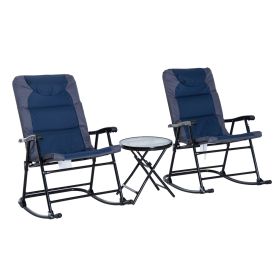 Outsunny 3-Piece Blue Rocking Bistro Set: Patio Chairs & Glass Coffee Table