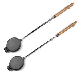 HAWOK Cast Iron Round Pie Iron with Stainless Steel and Wooden Handle set of 2
