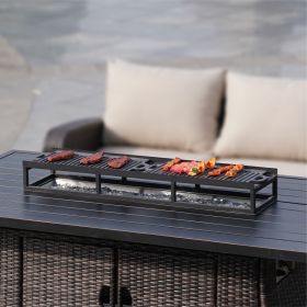 Black Iron Grill Stand with Enamel-Coated Cast Iron Cooking Pans