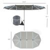 Outsunny 15ft Double-Sided Outdoor Umbrella with Solar Lights, UPF50+ Extra Large Aluminum Patio Umbrella with Crank, Dark Gray