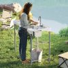 Portable Camping Sink Table with Faucet, Drainage Hose, Sprayer, Shelf, Drawer and Storage Basket