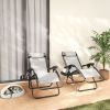 Outsunny Zero Gravity Lounge Chair Set, 2 Pieces Reclining Folding Outdoor Lounge Chairs with Headrest Side Tray, Light Gray