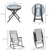 Outsunny 3 Piece Rocking Bistro Set Outdoor Cream White Folding Chairs Glass Coffee Table for Yard Patio Deck