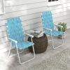 Outsunny Patio Folding Chairs Set of 2 Blue with Armrests Classic Outdoor Camping Portable Lawn Chairs for Comfort