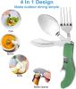 5 Pack Camping Utensils, 4-in-1 Portable Stainless Steel Cutlery with Fork, Spoon, Knife, and Bottle Opener - Lightweight, Detachable