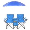 Double Folding Picnic Chairs w/Umbrella Mini Table Beverage Holder Carrying Bag