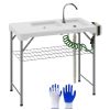 Portable Camping Sink Table with Faucet, Drainage Hose, Sprayer, Shelf, Drawer and Storage Basket