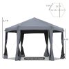 13' x 13' Heavy Duty Pop Up Canopy with Hexagonal Shape, 6 Mesh Sidewall Netting, 3-Level Adjustable Height and Strong Steel Frame, Grey