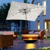 Outsunny 9 x 7 ft Patio Umbrella Outdoor Table Market with Crank Solar LED Lights Tilt Button for Deck Pool White