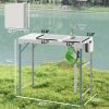 Portable Camping Sink Table with Faucet, Drainage Hose, Sprayer, Shelf, Drawer and Storage Basket