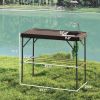 Outsunny Folding Fish Cleaning Table with Sink, Portable Camping Table with Faucet, Drainage Hose, Sprayer and Shelf, Tan