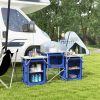 Outsunny Aluminum Camping Kitchen, Portable Folding Camping Table with Fabric Cupboards, Windshield, Bag for BBQ, Picnic, Blue