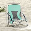 Outsunny Set of 2 Folding Beach Chairs with Mesh Back, Carry Bag and Cup Holder for Outdoor Camping Lawn Sports Picnic Turquoise