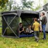 11 x 11ft Pop Up Gazebo Screen Tent with Removable Roof Cover, Roll-up Wind Panels for Camping, Backyard, Dark Gray