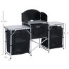 Outsunny Portable Camping Kitchen Aluminum Table Windscreen 3 Cupboards BBQ Black