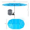 Outsunny 15ft Double-Sided Outdoor Umbrella with Solar Lights, UPF50+ Extra Large Aluminum Patio Umbrella with Crank, Blue