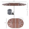 Outsunny 15ft Double-Sided Outdoor Umbrella with Solar Lights, UPF50+ Extra Large Aluminum Patio Umbrella with Crank, Tan