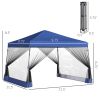 12' x 12' Pop Up Canopy, Foldable Canopy Tent with Carrying Bag, Mesh Sidewalls and Adjustable Height for Garden, Party, Blue