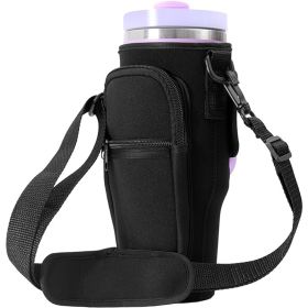 Water Bottle Carrier Bag Fit For 40oz Tumbler With Handle (Color: Black)