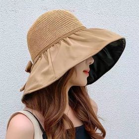 Women's Summer Foldable Weaving Cap (Color: Khaki)