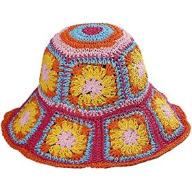 Women's Straw Sun Hat Floral Woven (Color: Wide Brim Pink)