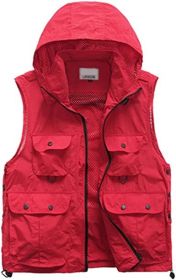 Men's Casual Outdoor Cargo Vests (size: RED-L)