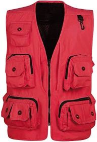Men's Casual Multi Pocket Cargo Vest (size: RED-M)
