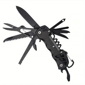 1pc 16-in-1 Multifunctional Pocket Knife Set with Keychain Holder (Color: Black)