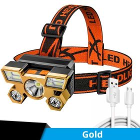 5 LED USB Rechargeable Headlamp (Color: Golden)