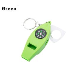 4 In 1 Emergency Survival Whistle With Compass Thermometer Magnifier (Color: Green)