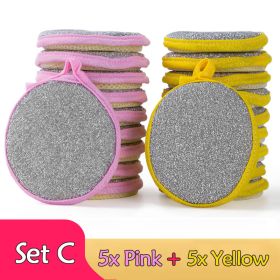 5/10pcs; Double Side Dishwashing Sponge (Color: 5x Pink- 5x Yello)