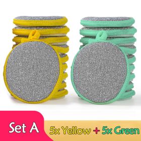 5/10pcs; Double Side Dishwashing Sponge (Color: 5x Yellow- 5x Gre)