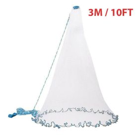 6/8/10/12/16FT Fishing Cast Net Bait Easy Throw Hand Cast Strong Nylon Mesh (Net Size: 3M / 10FT)