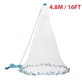 6/8/10/12/16FT Fishing Cast Net Bait Easy Throw Hand Cast Strong Nylon Mesh (Net Size: 4.8M / 16FT)