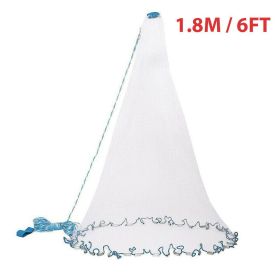 6/8/10/12/16FT Fishing Cast Net Bait Easy Throw Hand Cast Strong Nylon Mesh (Net Size: 1.8M / 6FT)
