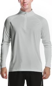 Mens Zip Pullover UPF 50+ Sun Protection Long Sleeve (Color: Light grey, size: medium)
