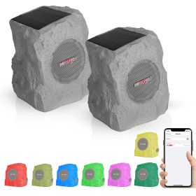5 Core Rock Speaker Outdoor Waterproof Bluetooth Solar & USB Charging RGB Colors (SKU: GRDNSPK MC GRY 2PCS)