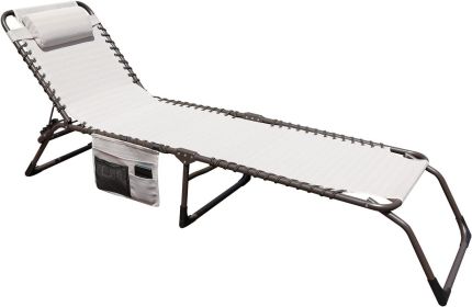 Foldable Lounge Chair with Detachable Pocket and Pillow, Adjustable Recliner (Color: Beige)