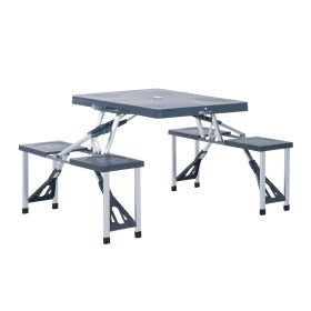 Outsunny Folding Picnic Table with Seats and Umbrella Hole, Portable Camping Chairs Set, 4-Seat, Aluminum Frame, Dark Gray (Color: as Pic)