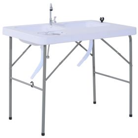 Outsunny Folding Camping Table with Faucet and Dual Water Basins (Color: as Pic)